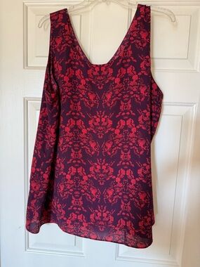 CAbi Burgundy and Red Floral V-Neck Tank